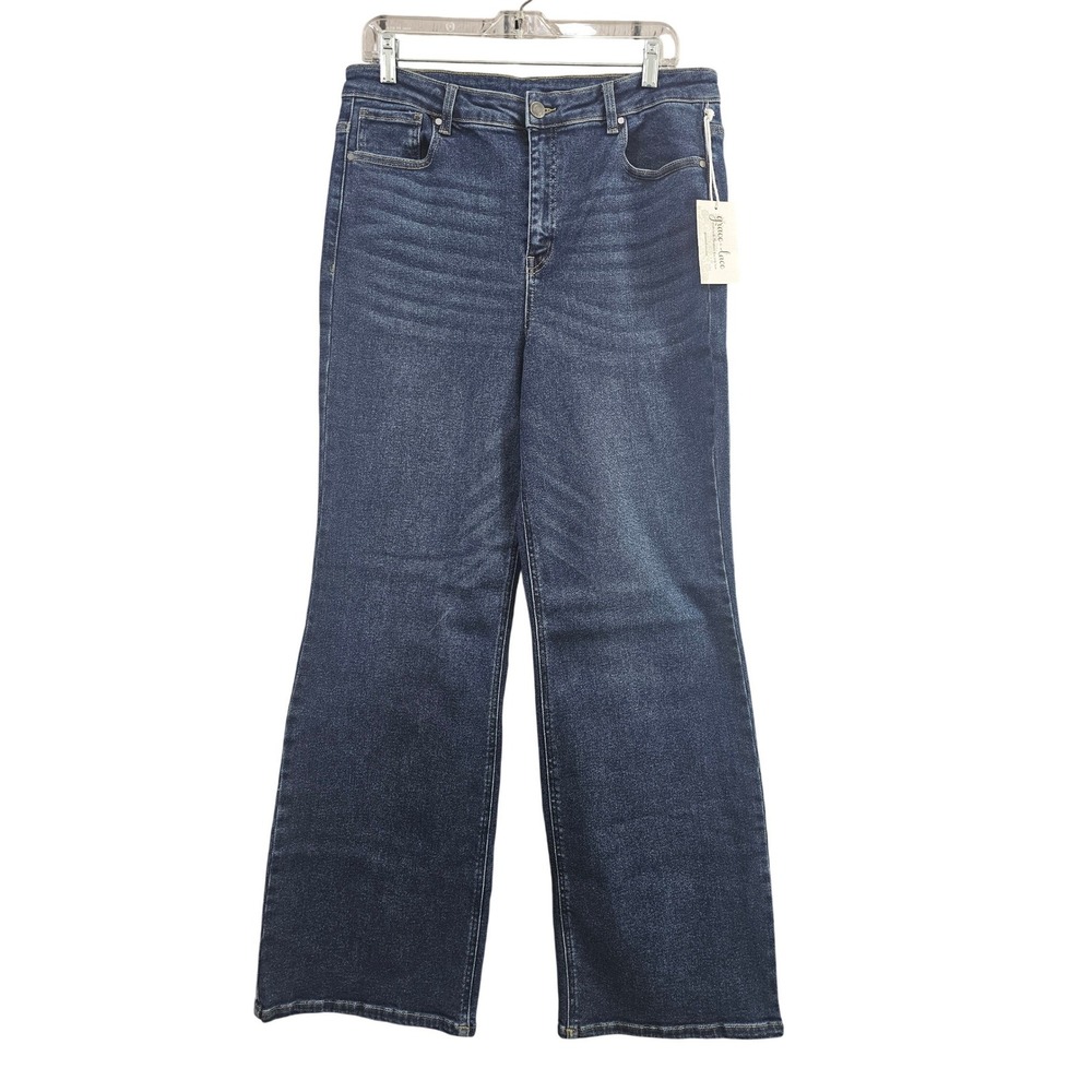 Grace and Lace Wide Leg Jeans Womens Size 16 Dark Wash High Rise Stretch Denim